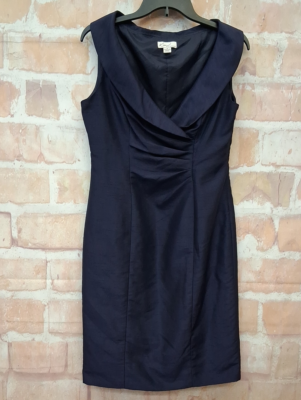 Kim Rogers Navy Sleeveless Sheath Dress with Draped V-Neck